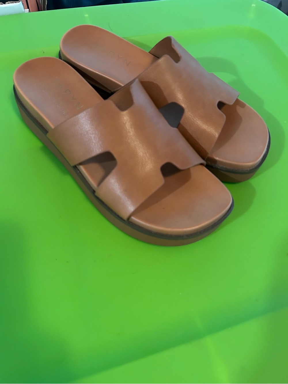 Taryn rose brown platform slide sandals